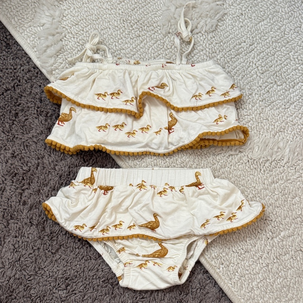 kate quinn Cream Ruffle Two-Piece Set with Mustard Trim